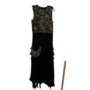 Vtg Diane Freis Dress M Beaded Silk Embellished Evening Tiered W/ Matching Purse